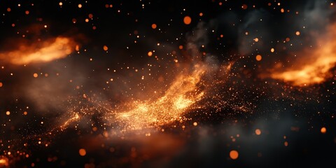 Poster - Fiery Embers Floating Over Black Background