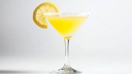 Poster - A refreshing lemon juice cocktail with a slice of lemon on the rim of the glass, set on a white background to emphasize the vibrant, citrus flavor