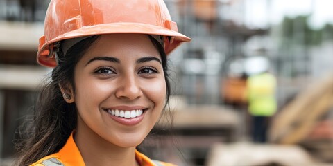 Poster - Female hispanic lady woman engineer smiling at construction site 