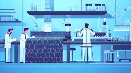 Poster - Industrial Production of Graphene Scientists Collaborating in Nanotechnology Lab