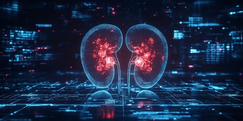 Aufkleber - Dark 3d futuristic model of human kidneys, nephrology healthcare concept. Scientific researches and data. 