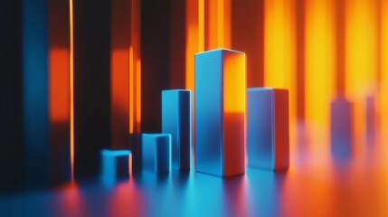 Leinwandbilder - A rising 3D bar chart with a gradient background of blue and orange, symbolizing financial success and increasing profit margins.