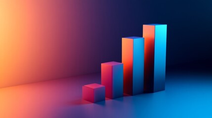 Leinwandbilder - A rising 3D bar chart with a gradient background of blue and orange, symbolizing financial success and increasing profit margins.