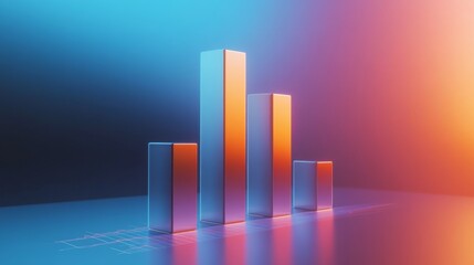 Leinwandbilder - A rising 3D bar chart with a gradient background of blue and orange, symbolizing financial success and increasing profit margins.