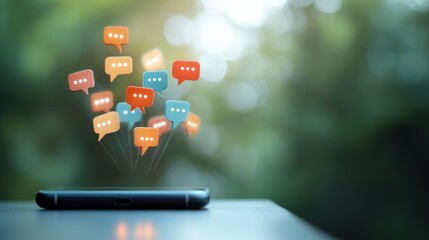Poster - A close up shot of a phone screen displaying a chat with multiple speech bubbles, representing different conversations.