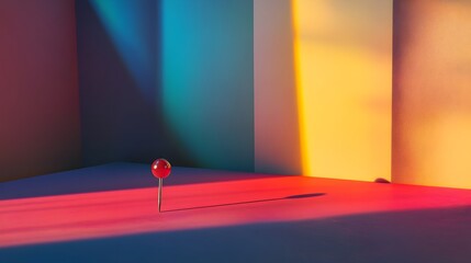 Poster - Minimalist Surreal Arrangement with Dramatic Colored Lighting and Push Pin