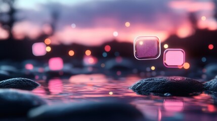 Poster - A futuristic illustration of a digital world with holographic chat bubbles floating through the air.