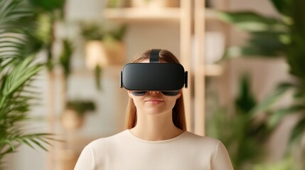 Poster - A person wearing virtual reality glasses, participating in a virtual meeting or conference.