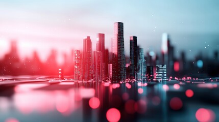 Poster - A futuristic cityscape with glowing skyscrapers and holographic displays, showcasing the impact of technology on modern life.
