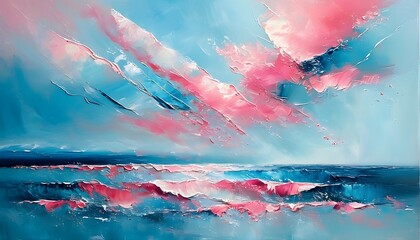 Serene Abstract Seascape in Tranquil Blue and Soft Pink Tones