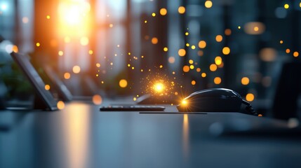 Poster - A row of phones on desks in a call center, with flashing lights indicating incoming calls, showcasing the volume of communication in a busy environment.