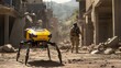 © sirisakboakaew - AI-powered robots scanning disaster areas for survivors, using drones and ground units to locate people trapped under debris