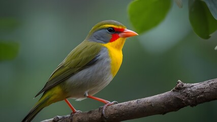 Red-billed Leiothrix - Leiothrix lutea, beautiful colored perching bird from hill forests and jungles of Central Asia, India. 