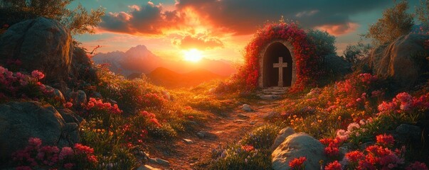 Canvas Print - Sunset Cross Pathway