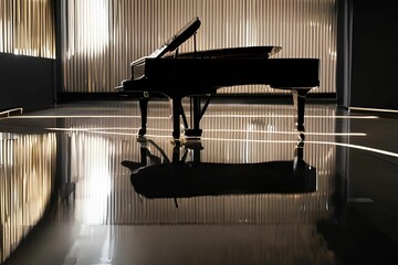 A dramatic image of a grand piano illuminated by a single spotlight in an otherwise dark room, Generative AI