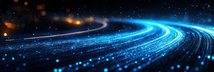 Poster - Dynamic Blue Light Trails on Dark Background