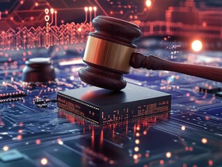 Canvas Print - Gavel on Circuit Board - Cybercrime & Justice