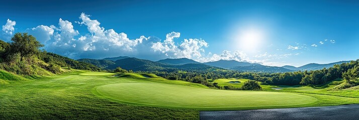 Wall Mural - Beautiful Green Grass Landscape Under Blue Sky