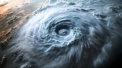 Poster - Satellite Perspective of the Powerful Storm s Dramatic Structure An aerial view showcasing the intricate and mesmerizing patterns of a massive weather system as captured from the vantage point of