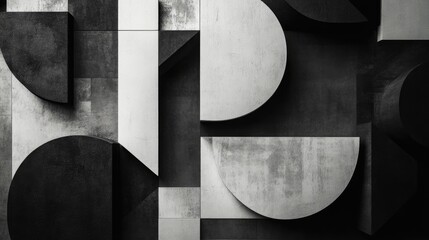 Poster - Monochrome geometrical shapes in a balanced arrangement, creating a striking black and white abstract pattern.