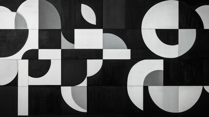 Poster - Monochrome geometrical shapes in a balanced arrangement, creating a striking black and white abstract pattern.