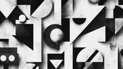 Poster - Monochrome geometrical shapes in a balanced arrangement, creating a striking black and white abstract pattern.