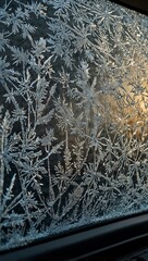 Sticker - Winter windshield with intricate frost patterns.