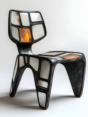 Poster - stunning 3d rendered image of a contemporary metal chair with a bold and geometric design showcased 