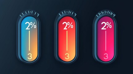 Wall Mural - Three colorful gauges all showing 2 percent.