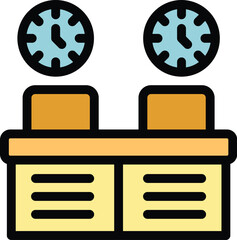 Poster - Two workstations with clocks indicating working hours in a modern office environment