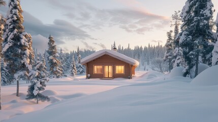 Poster - A cozy cabin nestled in the heart of an enchanted winter forest