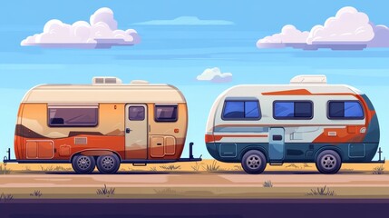 Canvas Print - Two campers parked side by side on a dirt road.