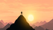© Anatthaphon - A lone hiker stands triumphantly atop a mountain peak, silhouetted against a stunning sunset sky, evoking a sense of adventure and freedom.