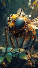 Wall Mural - Macro Photography of a Fly with Water Droplets