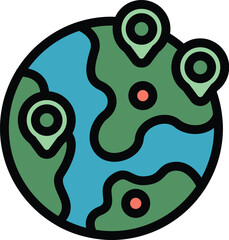 Poster - stylized cartoon globe highlighting different locations with map pins