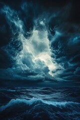 Wall Mural - Dramatic Stormy Ocean with Dark Clouds and Turbulent Waves Captured in High Resolution