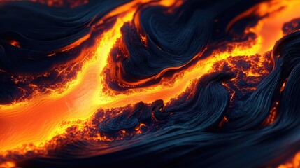 Wall Mural - A 3D wave of molten fire cascading like liquid lava across an abstract landscape.