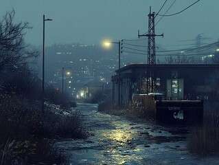 Poster - Rainy Night in the City: A Moody Urban Landscape