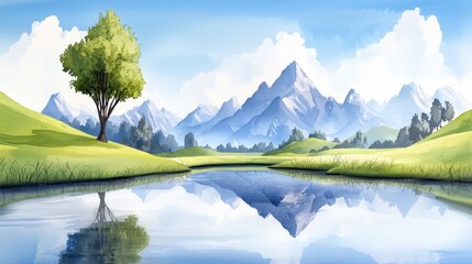 Serene Mountain Landscape with Calm Water Reflection