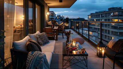 Wall Mural - Cozy Balcony with City View at Night