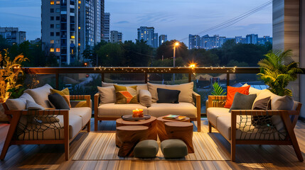 Poster - Modern Balcony Design with City View at Night