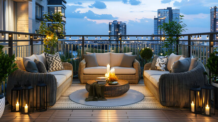 Poster - Cozy Balcony with City Lights at Night