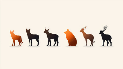 Canvas Print - Silhouettes of various animals including deer, a fox, and a wolf.