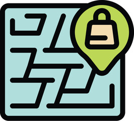Poster - location pin icon pointing to a store on a city map, concept of finding a shop in a city using gps n