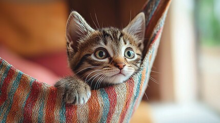 Poster -  Kitten in hammock, surprised expression, paw visible