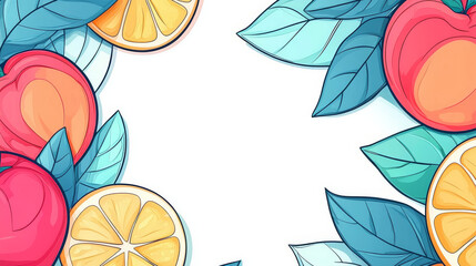 Wall Mural - Bright, colorful citrus fruits and leaves on a white background.