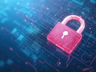 Poster - Digital padlock, floating in cyber matrix, futuristic security system, abstract tech background