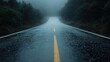 © JoxyAimages - An evocative scene of an endless wet road cutting through a lush green forest under the gentle summer rain, capturing the beauty of nature and the tranquil ambiance of a serene day.
