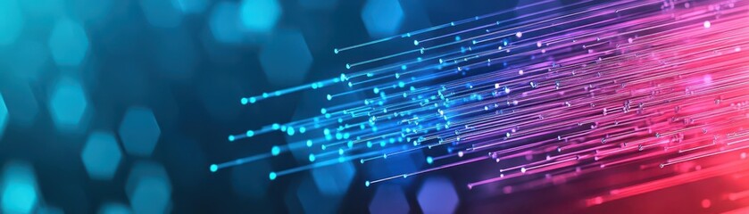 Fiber optic cables transmitting data, fast internet, flat design illustration