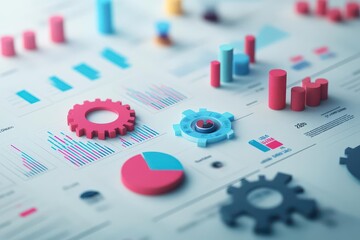 Poster - HR optimization dashboard, employee performance metrics, 3D illustration